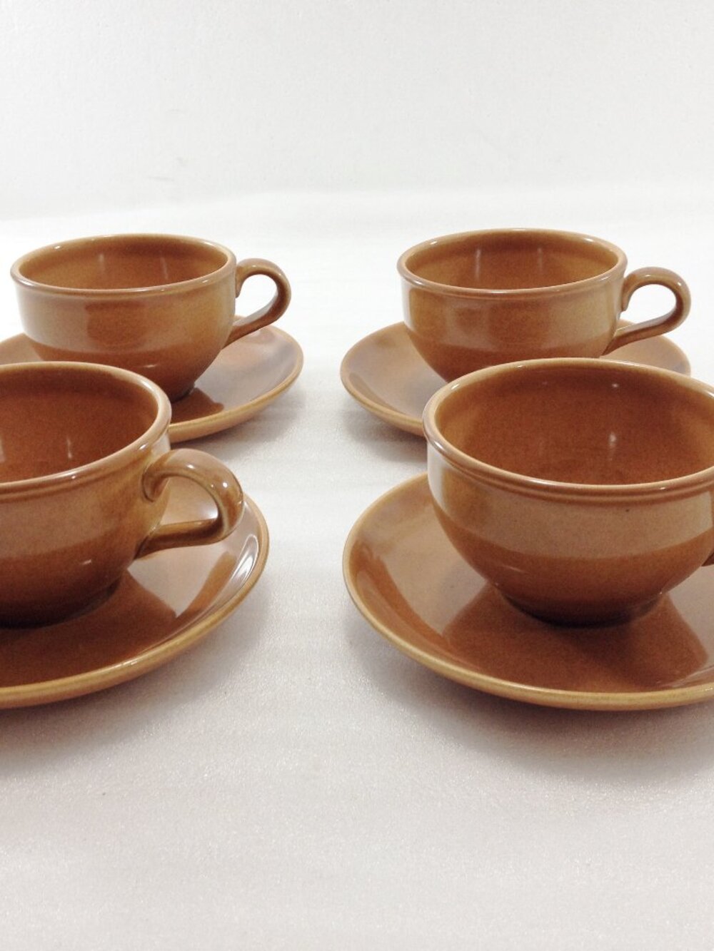 Russel Wright Iroquois Casual China Nutmeg Set of 4 Cup Saucer Sets Mid-Century